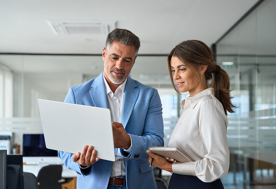 Business partners looking at laptop