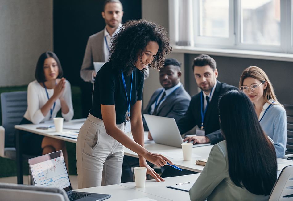 Business person standing teaching